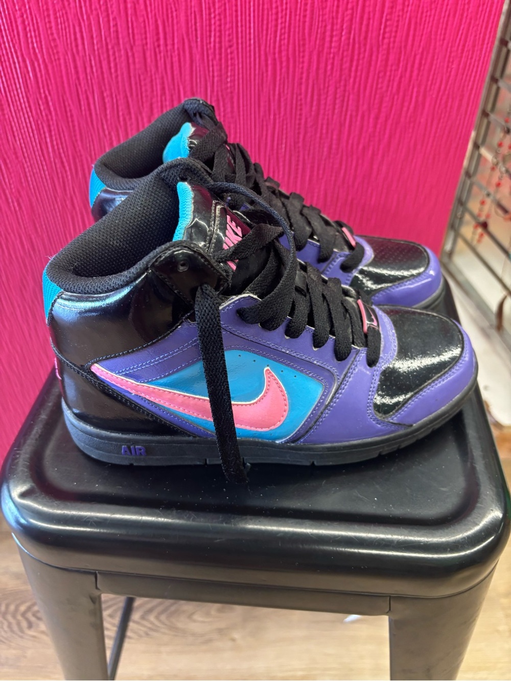 Nike High-Top Sneakers in Black, Purple, Blue & Pink